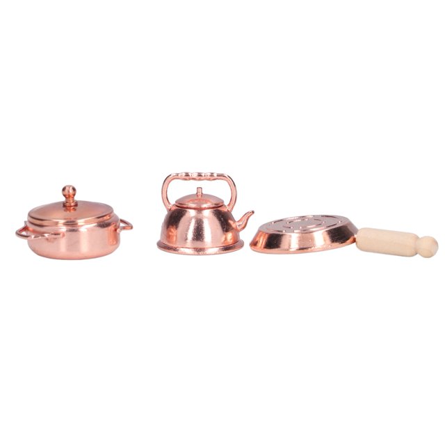 Accessoire de Maison de Poupée, Simulation en Métal 3 Pcs 1:12 Petit Pot de Maison de Poupée pour Accessoire de Poupée
