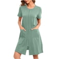thumbnail image 1 of Timegard Nightgown for Women Sleepwear Zipper Robe Short Sleeve Comfy Short House Dress with Pockets, 1 of 8