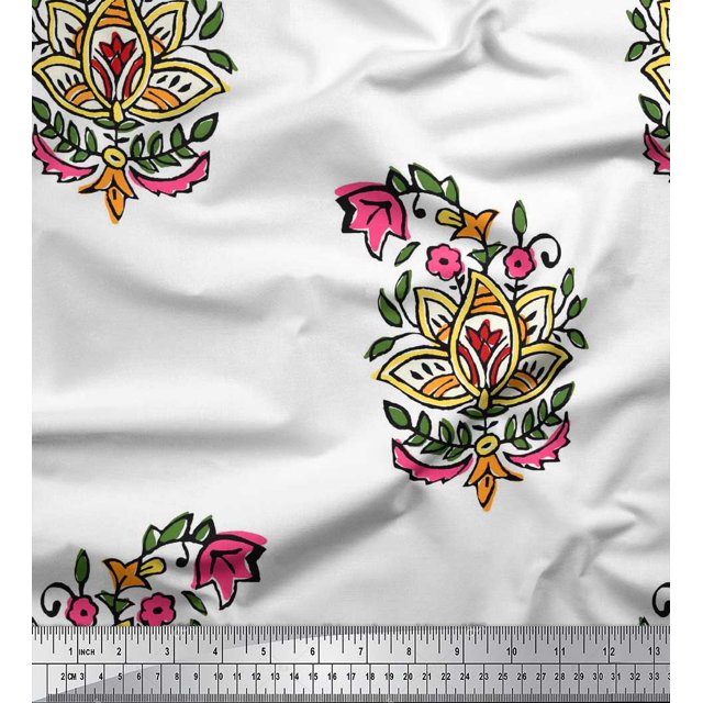 Soimoi Tissu Satin Modal Feuilles & Floral Imprimé au Mètre 42 Pouces de Large