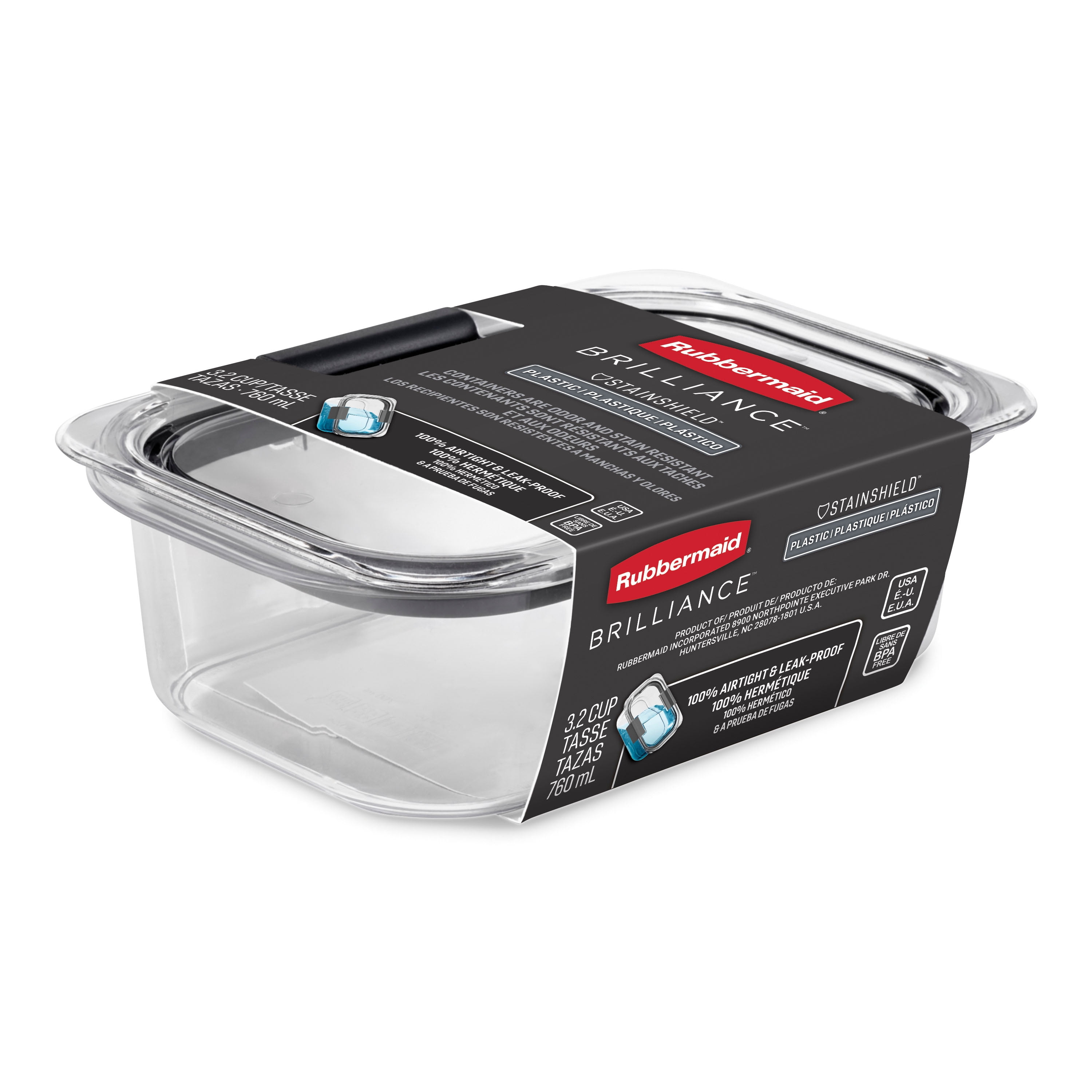Récipient d’entreposage pour aliments en plastique Rubbermaid Brilliance, 3,2 tasses (760 ml), paquet de 1