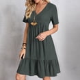 thumbnail image 2 of LOVZFMLL Robes d'Été pour Femmes Décontractées à Manches Courtes Col en V à Volants Robe de Plage Fluide Longueur Genou Gris Foncé 5TG, 2 of 9