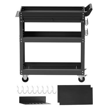 KFFKFF Chariot à Outils à 4 Niveaux avec Roues, Capacité de Charge de 350 Lb, Chariot de Travail Roulant avec Tiroir et Panneau Perforé, Organisateur de Rangement pour Outils de Mécanicien avec Système de Verrouillage