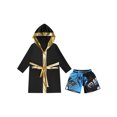 thumbnail image 3 of RUNQHUI Kids Boys Boxing Outfits Metallic Satin Hooded Robe Cloak and Shorts Set Boxer Party Fancy Dress B5 14, 3 of 5