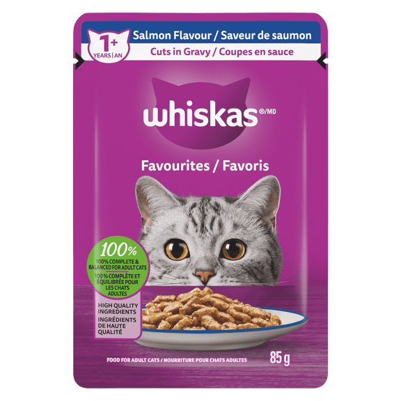 WHISKAS FAVOURITES Adult Wet Cat Food Cuts in Gravy Salmon Flavour 85g Pouch