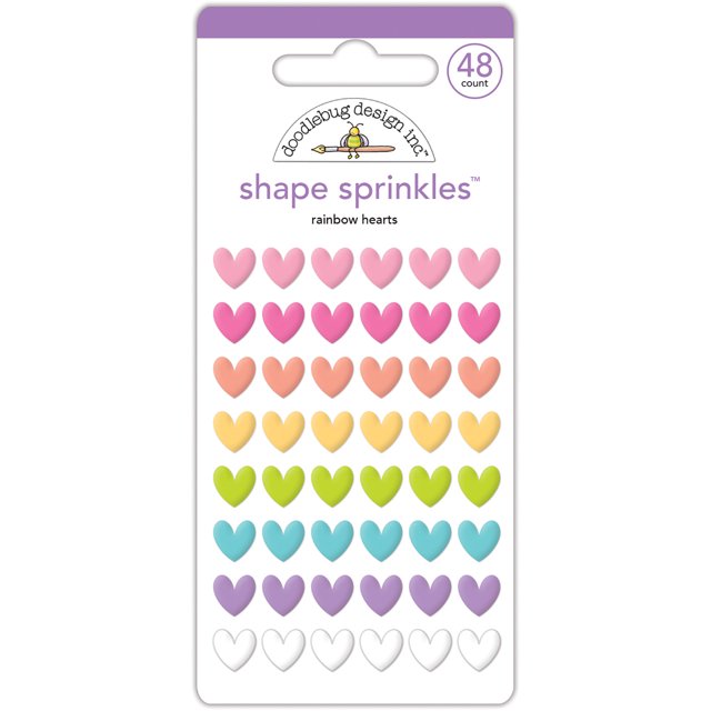 Doodlebug Paillettes Adhésives Formes Émaillées Brillantes-Têtes de Fées Cœurs Arc-en-Ciel