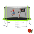thumbnail image 1 of UIOWIO Trampoline Récréatif de 14 Pi pour Enfants et Adultes avec Échelle, Trampoline d'Extérieur, Trampoline de Cour Arrière avec Panier de Basketball, Filet d'Enceinte, Sac de Rangement, Vert, 1 of 7