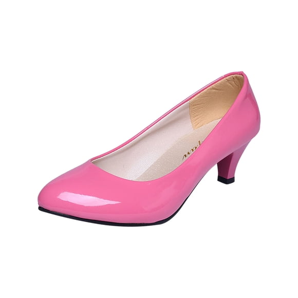 hopeusnice Clearance Women's Low Heel Closed Toe Pumps Comfortable Dress Shoes Work Shoes Faux Leather Office Shoes for Wedding Party Pink 36