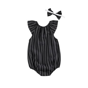 Xingqing Newborn Infant Baby Girls Jumpsuit Geometric Print Off Shoulder Fly Sleeve Romper + Headwear Summer Clothes