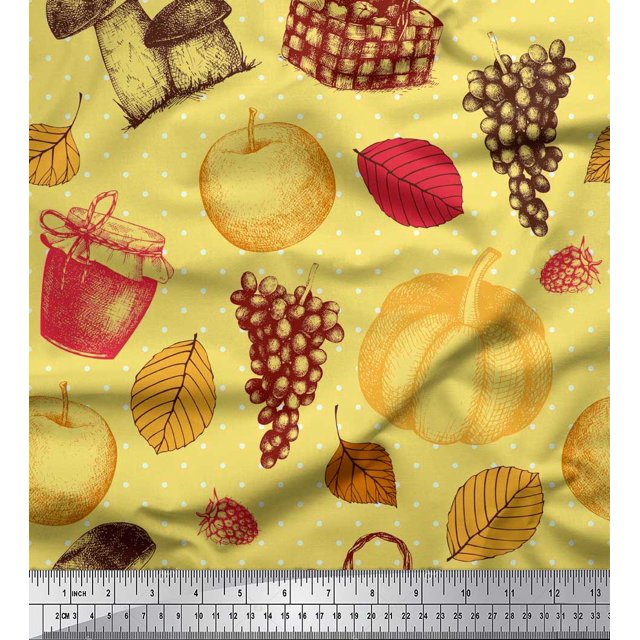Soimoi Poly Georgette Tissu Champignon, Raisins & Tissu Imprimé Frais 1 Yard 42 Inch Wide