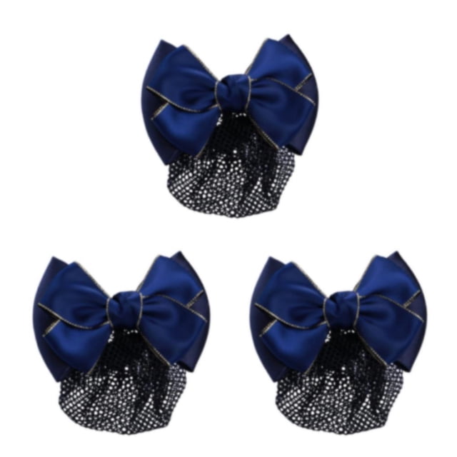 Transemion Wide Application Bow Hair Net For Elegant And Professional Looks Good Gifts Gold rim - Blue 3Set