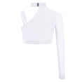 thumbnail image 4 of Manyakai Kids Girls Shiny Rhinestone Jazz Latin Modern Lyrical Dance Crop Tops Irregular Shoulder White 16, 4 of 7