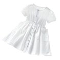 thumbnail image 1 of Yanlir Liquidation Robe Mode Filles Bouton Col Rond 2-7 Ans Été Manches Courtes Mignonne Nœud Robe Princesse pour Occasions Confortables et Polyvalentes (Blanc, 5 Ans), 1 of 7