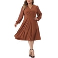 thumbnail image 1 of GRACE & GRANDEUR Robe pour Femme Grande Taille Manches Longues Pois Suisses Col en V Portefeuille Robes Formelles 4X Caramel, 1 of 6