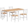 thumbnail image 1 of SogesPower Pine Wood Dinning Table Set of 5 Dining Table Set with 4 Chairs - Teak White, 1 of 10