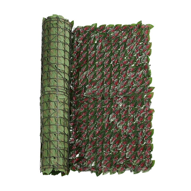 LOVIVER Écran d'Intimité pour Clôture Extérieure avec Fausses Feuilles de Pérille dans des Tons Verts et Rouges, Partiellement Roulé pour Montrer Sa Taille de 19,69 x 118,11 Po. Fabriqué en Plastique durable, Idéal pour l'Intimité Extérieure, la Déco de patio, le Blindage de Balcon Ou la Décoration Murale de Verdure Intérieure.