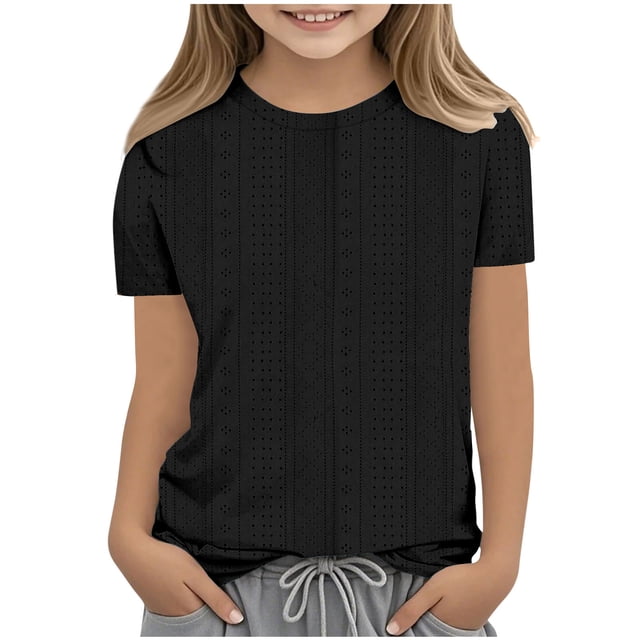 MeetoTime T-shirt à Col Rond à Manches 3/4 Uni pour Enfants, Décontracté, Ample, Printemps Été, pour Garçons et Filles
