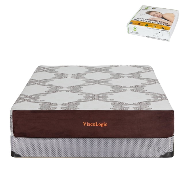 ViscoLogic Aspire 10-Inch Orthopedic Luxury Gel Memory Foam Twin Size Mattress with a free Egyptian bedsheet set. The mattress features a 3-inch gel memory foam layer and 7-inch high-density support foam for medium firmness, cooling gel technology, and low motion transfer. Made in Canada, it is non-toxic and ships compressed and rolled in a box for easy delivery. Includes an assorted colour Egyptian bedsheet set with one flat sheet, one fitted sheet, and one pillowcase.