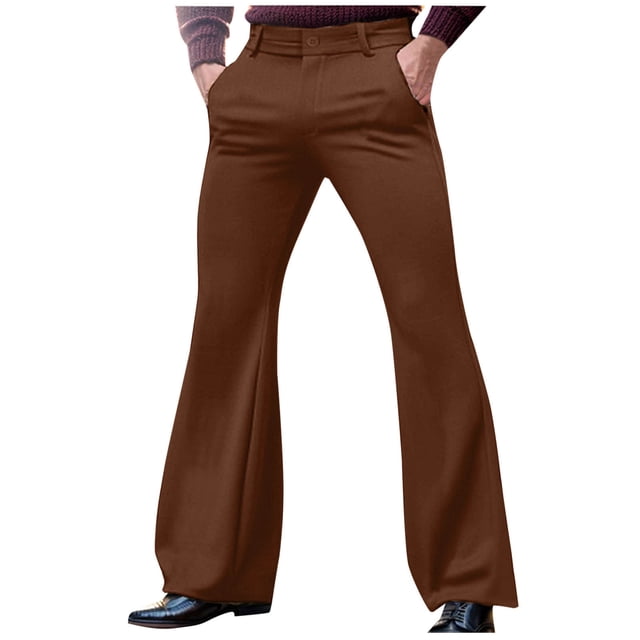 Xuniizn Mens Dress Pants, Solid Color Zipper Button Stretch Flared Pants with Pockets, Business Fashion Comfortable Formal Suit Trousers