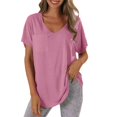 thumbnail image 1 of Yubnlvae T-Shirt à Manches Courtes Décontracté pour Femmes avec Poche, T-Shirt à Manches Courtes Décontracté et Tendance pour Femmes Uni avec Poche en Liquidation! Uni, Col Rond, Rose, TG, 1 of 4