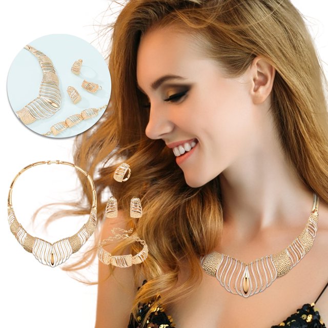 EGNMCR Ensemble de Bijoux de Mode pour Femmes 5 Pcs Accessoires Bijoux en Or Bijoux 5 Pcs