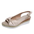 thumbnail image 2 of Sandals for Womens Wedge Heel Slingback Open Peep Toe Bow Leather Surface Rope Sole Adjustable Buckle Linen Breathable Non Slip Beach Summer Casual Shoes Beige, 2 of 9