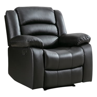 Bonzy Home Manual Recliner Chair, Breathable Faux Leather Reclining Chairs with Overstuffed Arm and Back, Living Room Single Sofa Recliners, Black