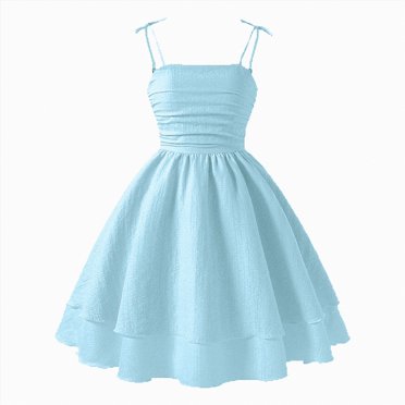Gubotare Robe Bohème pour Fille Robe Sans Manches Trapèze Mini pour Fille Froncée à Volants Évasée Robes Taille 11-12 (Bleu Ciel, 11-12 Ans)