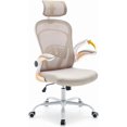 thumbnail image 2 of Ergonomic Mesh Office Chair – High Back, Adjustable Lumbar Support, Removable Headrest, Reverse-Up Armrests, Wide Seat, 300lbs Capacity, Swivel Rocking, White Frame | Khaki Network, 2 of 7