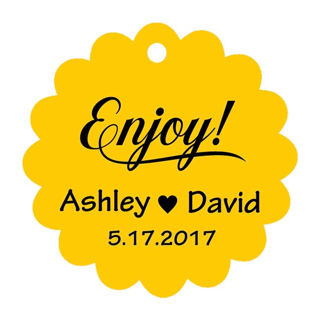 100 PCS Enjoy! Customized Scallop Edges Hang Tags Personalized Wedding Favor Gift Paper Tags
