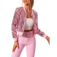 thumbnail image 1 of INSPIRE CHIC Blouson Bomber Court à Paillettes pour Femme, Manches Longues, Fermeture Éclair, Rose, TP, 1 of 5