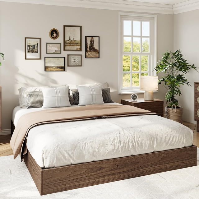 EDTara Wooden Platform Bed Frame, Twin/Full/Queen/King, Sturdy Slats, Simple Floor Bed, No Box Spring Required