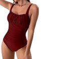 thumbnail image 2 of UPPADA Womens One Piece Swimsuits Athletic Training Swimwear Plus Size Bathing Suits Ruched Color Block Print Swimsuits Criss-Cross Back Crew Neck Athletic Training Swimwear Clearance Wine,S, 2 of 4