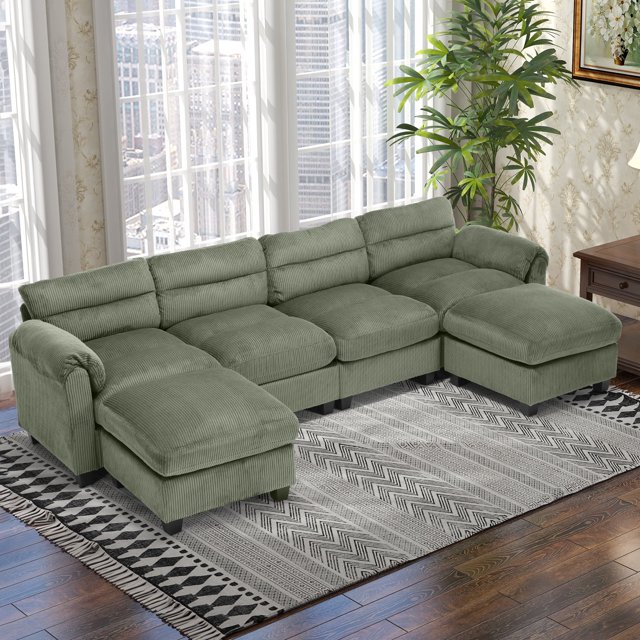 Bonzy Home Modular Sectional Sofa Couches for Living Room U-Shaped Sofa Green