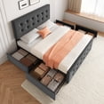 thumbnail image 1 of Bed Frame with 4 Storage Drawers and Upholstered Headboard, Queen/Full Size Upholstered Mattress Foundation with Linen Fabric/PU Leather/Velvet, No Box Spring Needed, 1 of 5