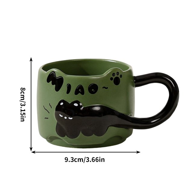 Cat Coffee Mug Ceramic Large Handle With English Letters Relief Design 12 oz