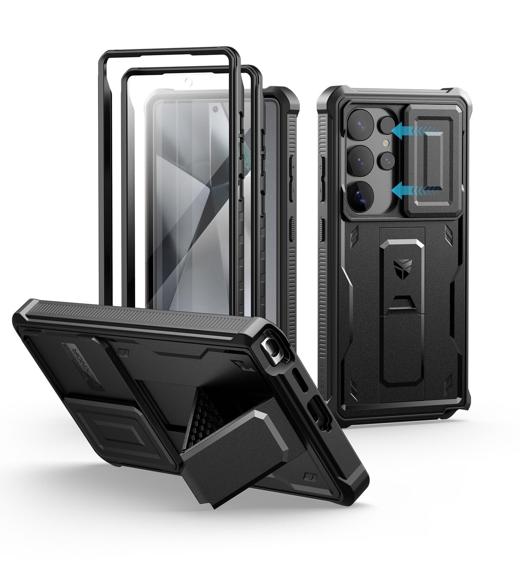Dexnor for Samsung Galaxy S25 Ultra Case with Built-in Slide Camera Cover & Screen Protector & Kickstand, Shockproof Rugged Case Full-Body Bumper Protective Cover for Galaxy S25 Ultra 2025, Black
