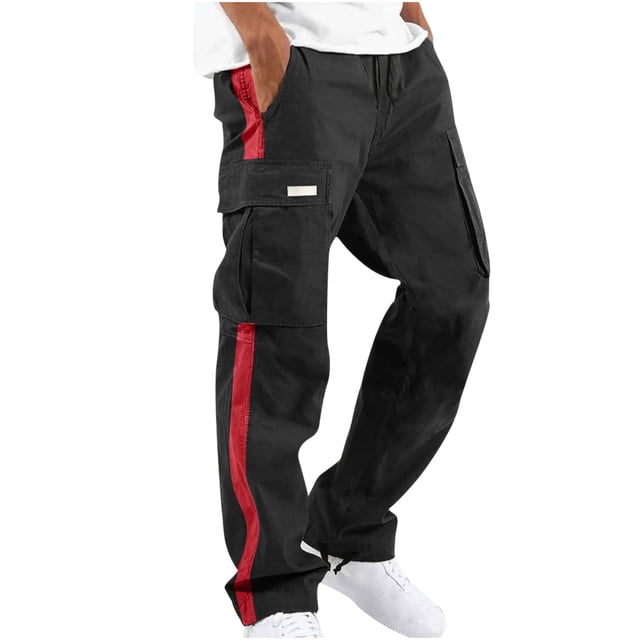 Cargo Pants Plus Size Solid Color Softy Work Pants for Men Mid Rise Casual Loose Dress Pants Lightweight Fashion Straight Fit Daily Drawstring Comfy Pants(Red,M)