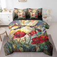 thumbnail image 1 of Hummingbird 7 Pcs Comforter Set,Rustic Garden Poppy Red Flowers Botanical Bedding Set,Artistic Stained Glass Style Patchwork Bed Set(Comforter+Fitted+Flat Sheet+Pillowcases+Pillow Covers),King, 1 of 1