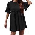 thumbnail image 2 of Jusqu'à 65 % de Rabais! Robes d'Été à la Mode pour Femmes 2024 Grande Taille Décontractées Unies à Manches Courtes Bouffantes à Col Rond Robe Longue pour Dames, 2 of 9