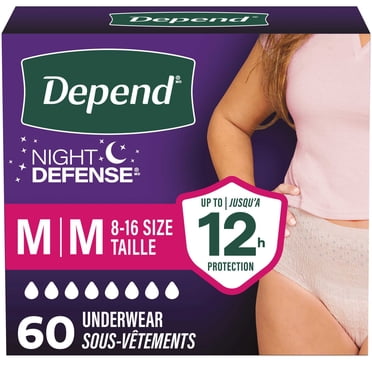 Depend Night Defense Incontinence Underwear for Women, Adult Diapers, M, 60 Count