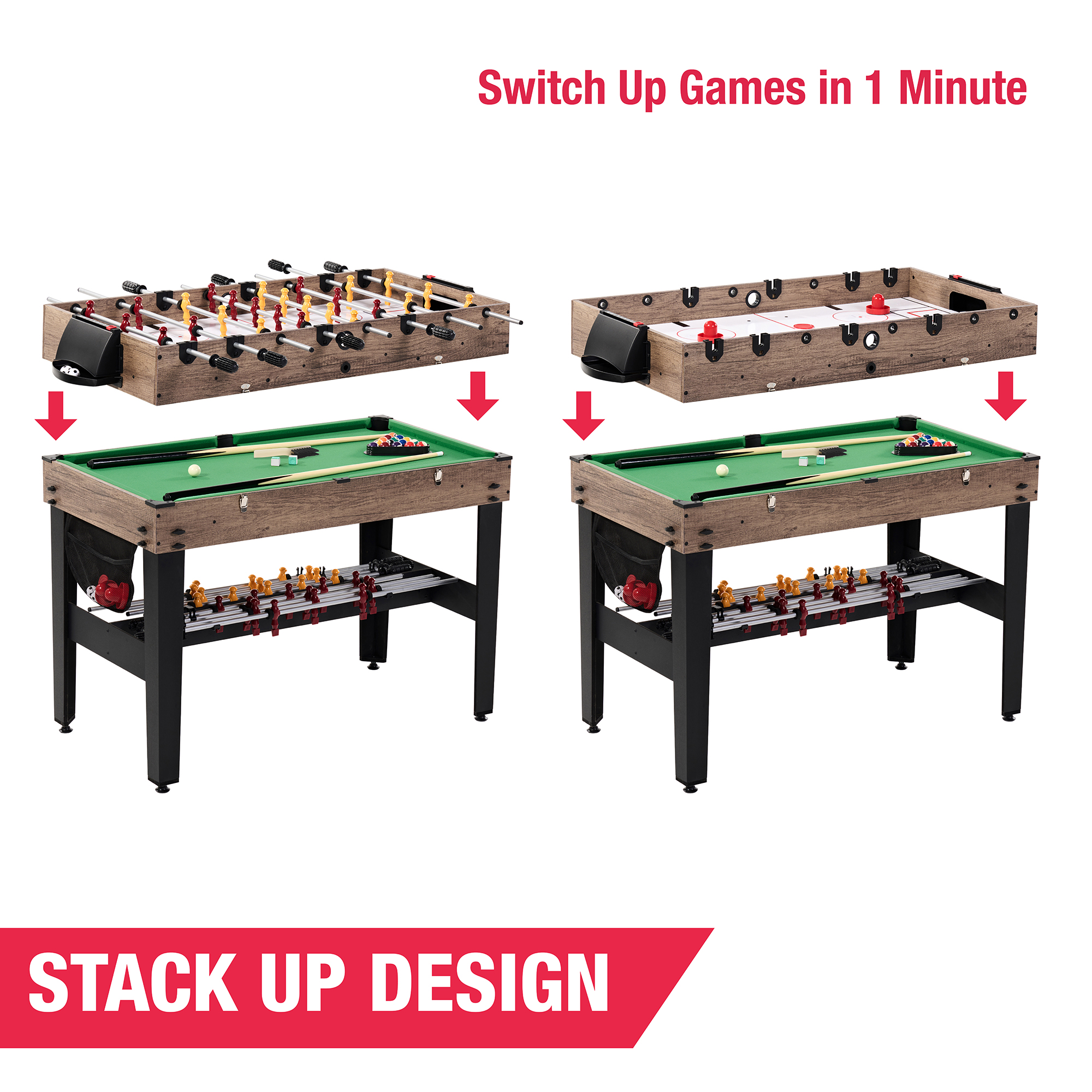 Table de jeu combinée de 48 po, air hockey, baby-foot et billard, table multi-jeux par MD Sports