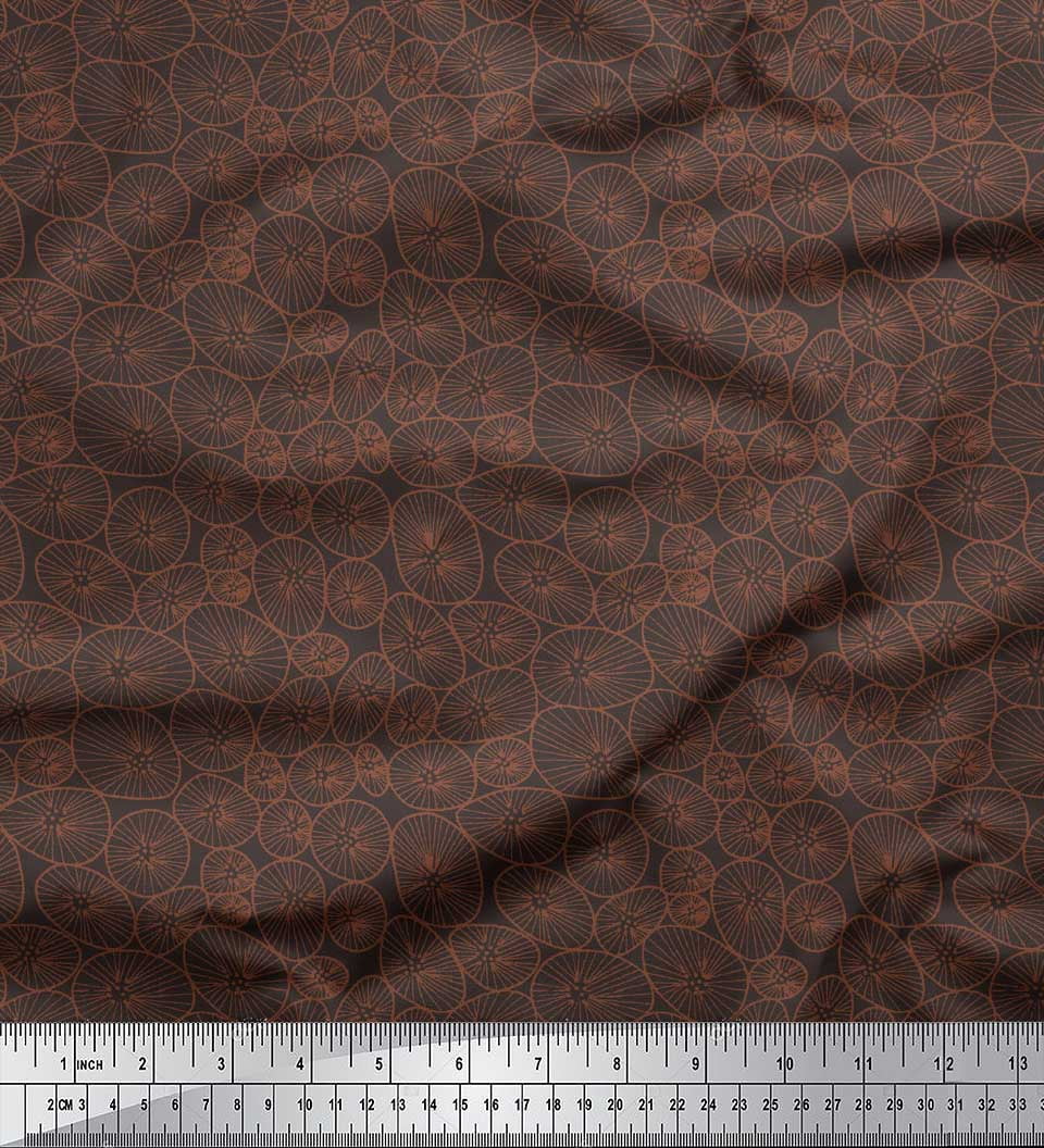 Soimoi Brown Silk Fabric Lotus Leaves Print Sewing Fabric Yard 44 Inch Wide