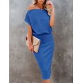 thumbnail image 4 of Aiyino Robe Midi Moulante Décontractée de Soirée à Manches Courtes Côtelées pour Femmes, Épaules Dénudées, 2TG Bleu Royal, 4 of 8