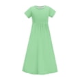 thumbnail image 3 of biudgviw Robe Maxi pour Filles à Manches Courtes, Col Ras du Cou, Couleur Unie, Robe Trapèze Décontractée, Robe d'Été Longue avec Poches, 3 of 6
