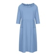 thumbnail image 4 of Ersazi Robe d'Automne pour Femmes, Printemps, Couleur Unie, Manches Trois-Quarts, Col Rond, Décontractée, Ample, avec Poches, en Liquidation, Bleu Ciel, P, 4 of 8