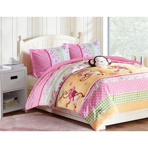 All American Collection Super Soft Plush Warm Pink Monkey Bedroom Comforter Set with Furry Friend (Full, 4pc Comforter Set Only)