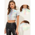 thumbnail image 2 of INSPIRE CHIC Hauts Courts Métalliques à Manches Courtes Col Montant pour Femmes Argent TP, 2 of 4