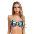 thumbnail image 1 of Eandarui Womens Shell Bikini Tops Glitter Pearl Chest Chains Halter Summer Beach Rave Party Bra Top Blue L, 1 of 6