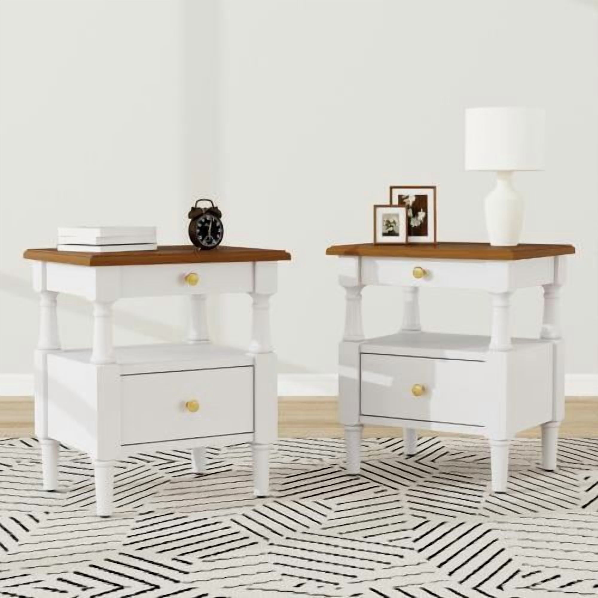 Modern Nightstand Set of 2 White Wooden Bedroom Night Stands Bedside Table With Non-Slip Feet,Sofa Accent End Tables For Small Spaces Living Room Bedroom