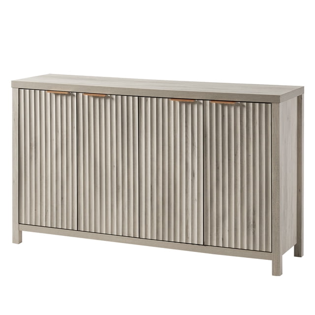 OAKHAM Buffet Bahut Cannelé avec 4 Portes, Crédence de Rangement avec Tablettes Ajustables, Console d'Appoint Moderne, Chêne Gris